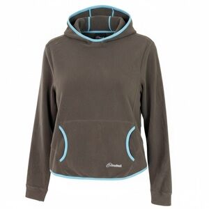 CLOUDVEIL BROWN HOODED FLEECE PULLOVER BLUE TRIM JACKET WOMENS SZ MEDIUM